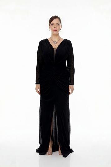 Vestido de noche fruncido con lentejuelas para tallas grandes